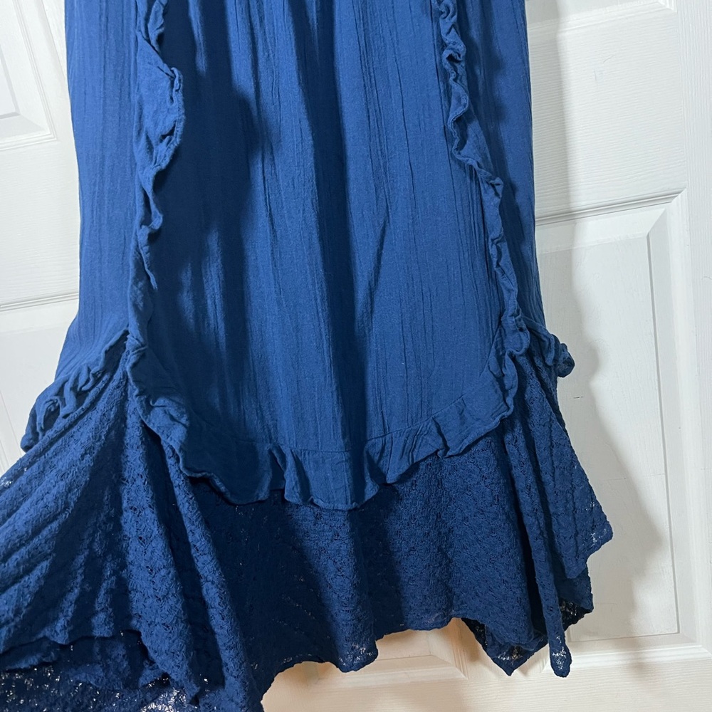 Free People Bring the Romance Navy Maxi Dress, Ruffle Trim, lace bust and hem - Picture 8 of 10